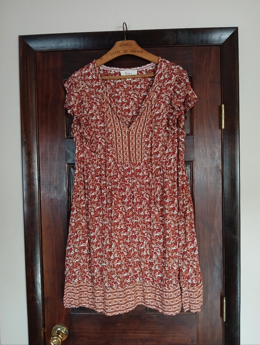 Westbound Rust Floral Embroidered V-Neck Midi Dress